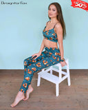 DesigntorPjama Strap Fox Print Summer Two Piece Set Top