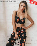 DesigntorPjama Strap Fox Print Summer Two Piece Set Top